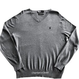 Polo Ralph Lauren Mens Slate Gray Pony VNeck Sweater Pima Cotton‎ L Classic Prep